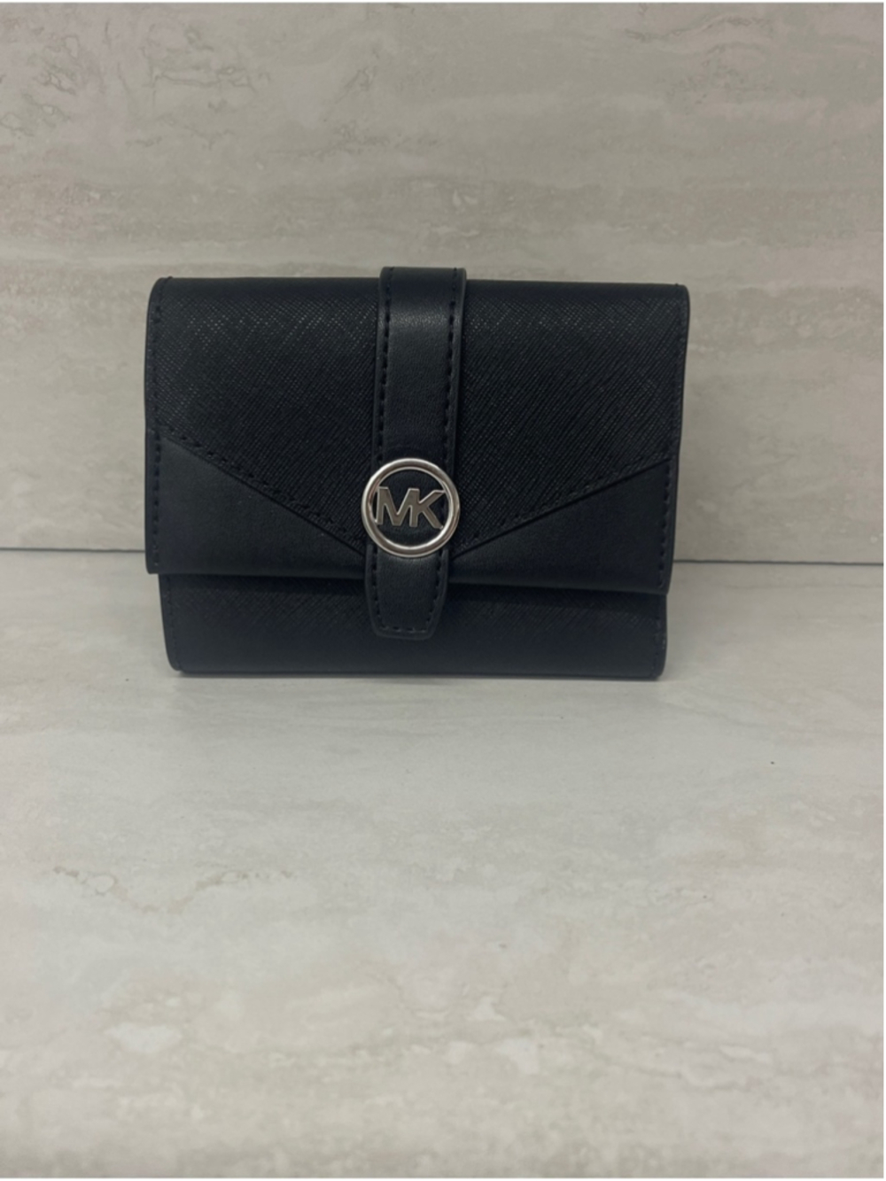 Michael Kors Greenwich Medium Envelope Trifold Wallet Saffiano Leather Black